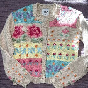Anthropologie Floral Intarsia Tach Clothing Prisca Hand Knit Cardigan XS $274